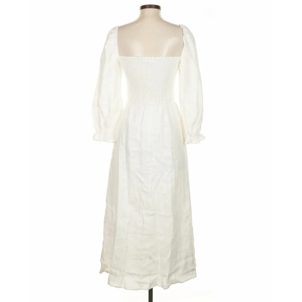 Reformation Womens Gitane Linen Dress S White Midi Cottage Bridal Kentucky Derby - Picture 3 of 7